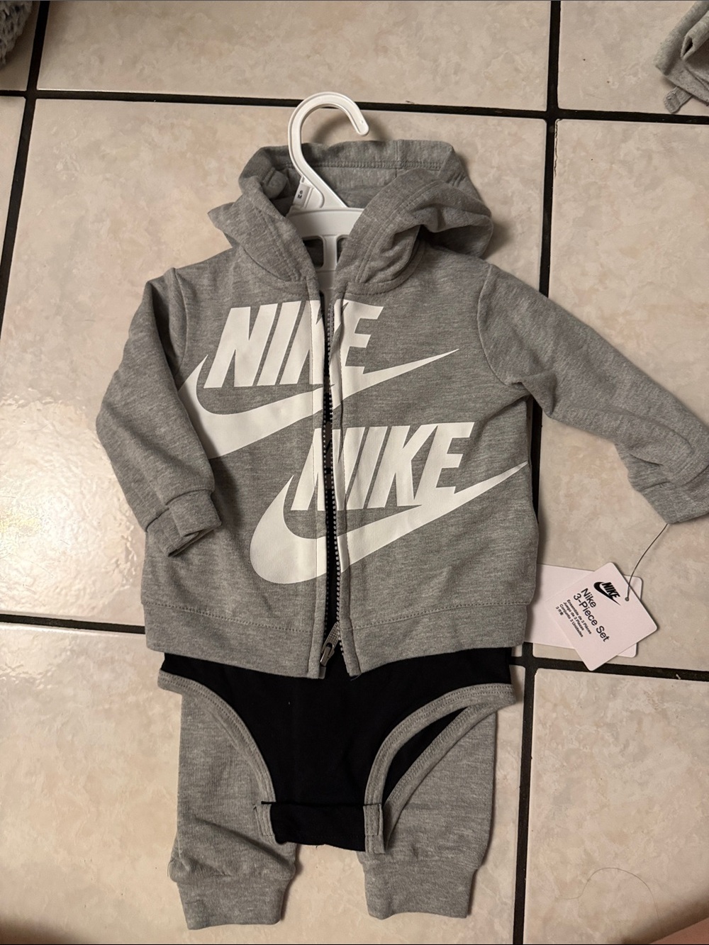 Nike Gray Hooded Zip Set with Black Bodysuit